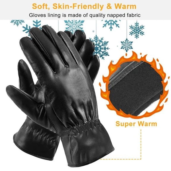 Unisex Genuine Leather Winter Gloves – Windproof Thermal Warm Gloves for Outdoor Cycling, Skiing, Running & Cold Weather Protection