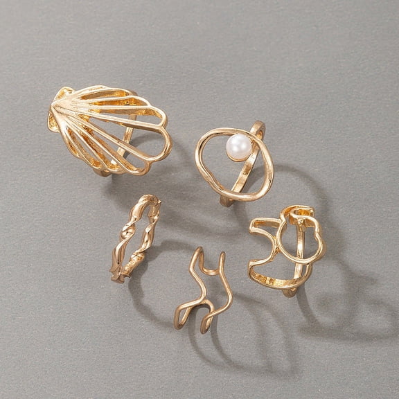 Unisex Geometric Elephant Ring Alternative Alloy Rings with Ocean Wind Pearl Shell Design Individually Packed Rings Jewelry Gift for Women and Men