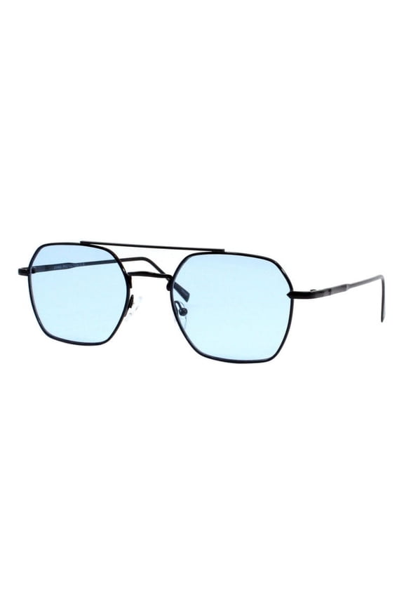 Unisex Geometric Metal Frame Sunglasses with Double Bridge UV400 Black, Blue