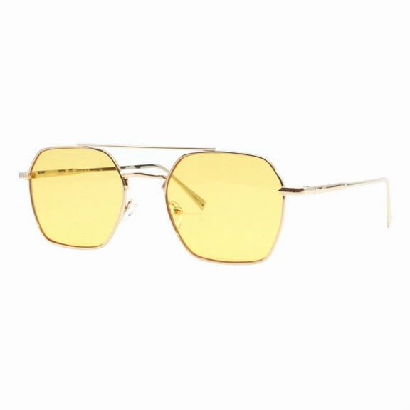Unisex Geometric Metal Frame Sunglasses with Double Bridge UV400 Gold, Yellow