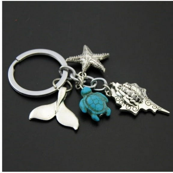 Unisex Geometric Skull Keychain Turquoise Accent Antique Silver Plated Metal Alloy Key Chain Unique Pendant Keyring