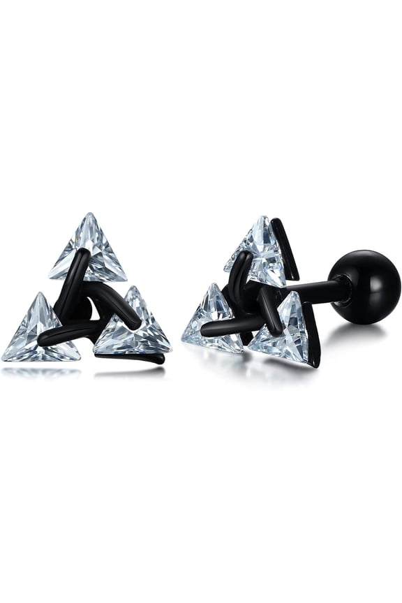 Unisex Geometric Triangle Stud Earrings, Stainless Steel Minimalist Cubic Zirconia Pierced Post Earrings for Men Women