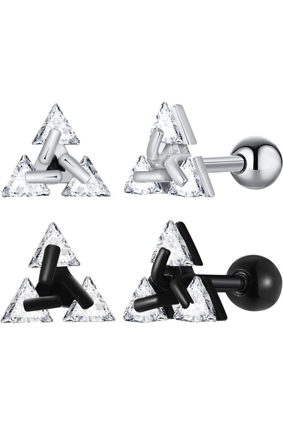 Unisex Geometric Triangle Stud Earrings, Stainless Steel Minimalist Cubic Zirconia Pierced Post Earrings for Men Women