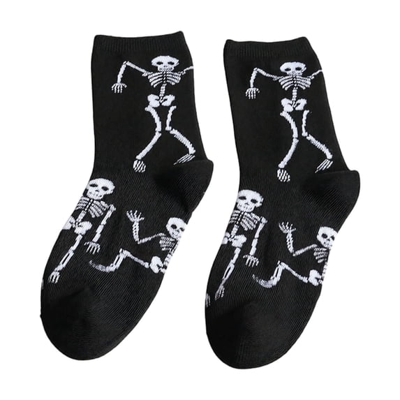 Unisex Ghost Skeleton Pumpkin Halloween Crew Socks, Soft Stretchy Breathable Mid‑Calf Socks, Novelty Printed Socks For Cosplay And Daily Wear,One Size
