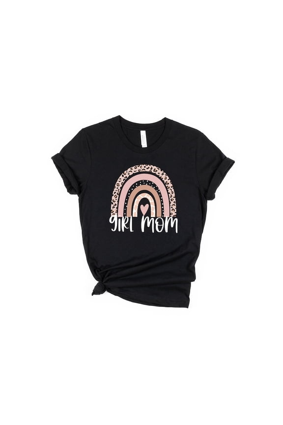 Unisex Girl Mom Leopard Rainbow Mother Day T-Shirt Cotton Graphic Tee-All Size S-5Xl
