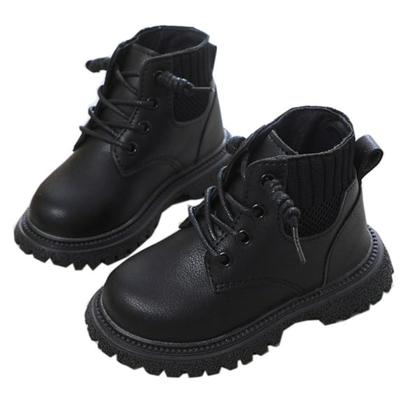 Unisex Girls Boys PU Leather Round Toe Lace Up Ankle Boots Non-Slip Waterproof Comfort Work Boot (Toddler/Little Kid)