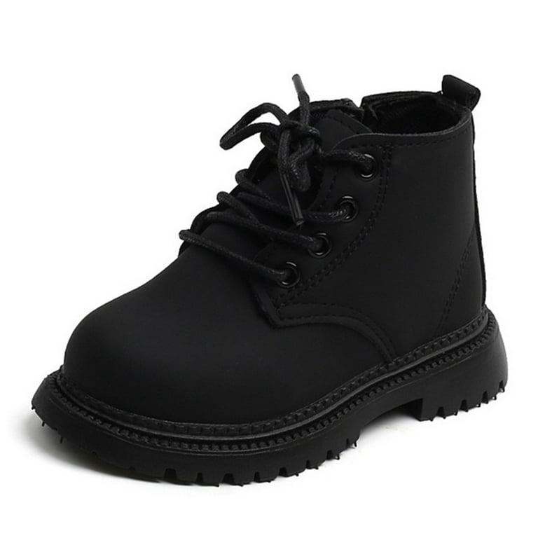 Unisex Girls Boys Zipper Frosted Leather Round Toe Lace Up Ankle