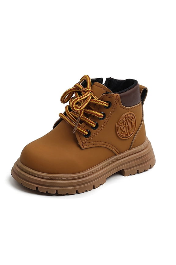 Unisex Girls Boys Zipper Frosted Leather Round Toe Lace Up Ankle Boots Non-Slip Waterproof Comfort Work Boot (Toddler/Little Kid)