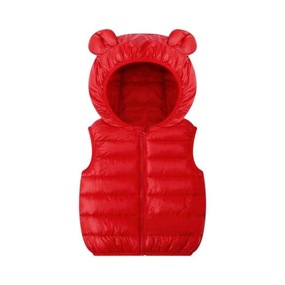 Unisex Girls Puffer Vest, Hooded Quilted Insulated Vest for Boys & Girls, Perfect Extra Warmth Under Coats for Recess & Winter Sports,Red,100