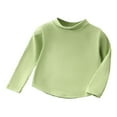 thumbnail image 1 of Unisex Girls U-shaped Lower Hem Cotton Long Sleeve T-Shirt Top Tees,Color:Green,18-24 Months, 1 of 3