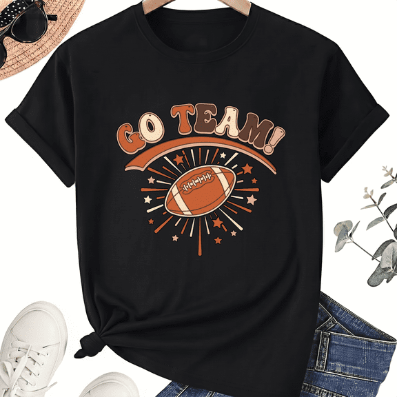 Unisex Go Team Football T-Shirt, Retro Burst Graphic, 100% Cotton Short Sleeve Tee
