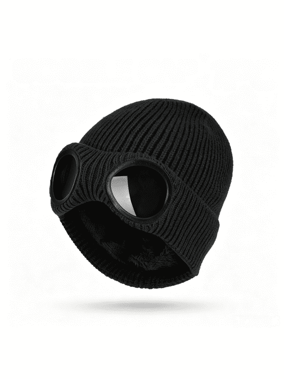 Unisex Goggle Knitted Beanie Hat, Warm Wind‑Resistant Winter Skull Cap, Fashion Outdoor Ski Beanie Hat