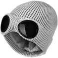 thumbnail image 1 of Unisex Goggle Knitted Beanie Hat Windproof Warm Winter Skull Cap,Beanie with Goggles, Goggle Beanie, Beanie with Goggles Built In, Hat with Goggles, Funny Beanie(Gray), 1 of 6