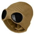 thumbnail image 1 of Unisex Goggle Knitted Beanie Hat Windproof Warm Winter Skull Cap Beige One Size, 1 of 2