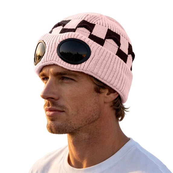 Unisex Goggle Knitted Beanie Hat Windproof Warm Winter Skull Cap