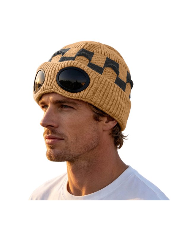 Unisex Goggle Knitted Beanie Hat Windproof Warm Winter Skull Cap