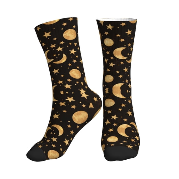 Unisex Gold Moon And Stars Novelty Ankle Socks Colorful ComfortSoft Lightweight Sports Athletic Socks