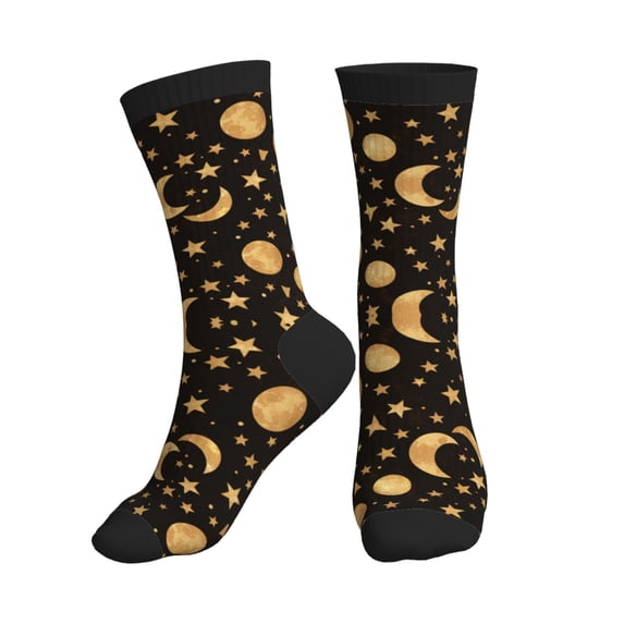 Unisex Gold Moon And Stars Novelty Ankle Socks Colorful ComfortSoft Lightweight Sports Athletic Socks