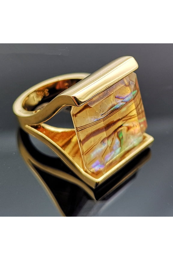 Unisex Gold Plated Ring Abalone Shell Inlaid Gemstone Copper Coated Durable Fashion Jewelry Piece Elegant Icon Pro