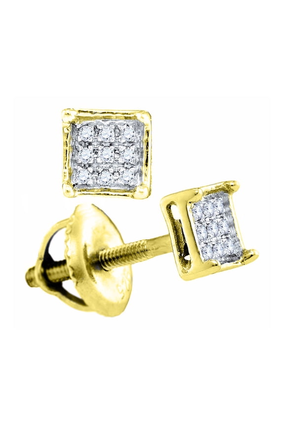 Unisex Gold-Tone 925 Sterling Silver Square Corner Prong Stud Earrings Screwback .05ct Natural Diamond 4x4mm