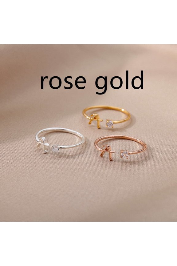 Unisex Golden Stainless Steel Ring with Zircon Inlay for Festivals Individually Packed Number and Letter Shape Ring Stainless Steel Band