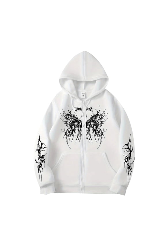 Unisex Goth Zip Up Hoodie Aesthetic Graphic Y2K Sweatshirt Oversized Hooded Jacket Punk Grunge Streetwear