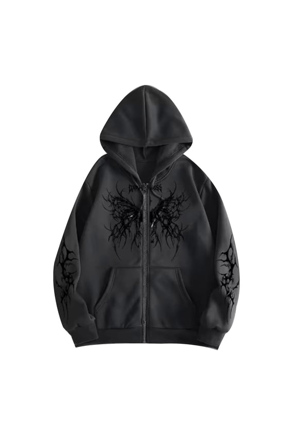 Unisex Goth Zip Up Hoodie Aesthetic Graphic Y2K Sweatshirt Oversized Hooded Jacket Punk Grunge Streetwear
