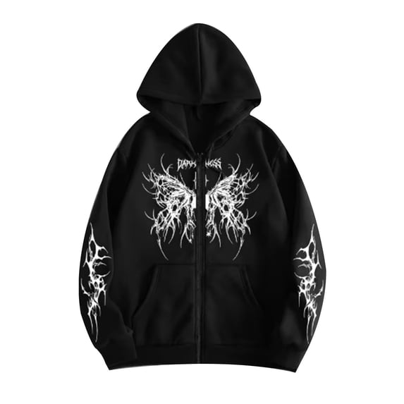 Unisex Goth Zip Up Hoodie Aesthetic Graphic Y2K Sweatshirt Oversized Hooded Jacket Punk Grunge Streetwear