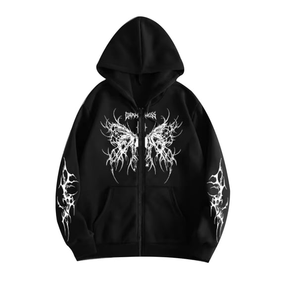 Unisex Goth Zip Up Hoodie Aesthetic Graphic Y2K Sweatshirt Oversized Hooded Jacket Punk Grunge Streetwear