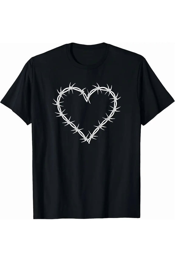 Unisex Gothic Edgy Barbed Wire Heart Graphic T-Shirt
