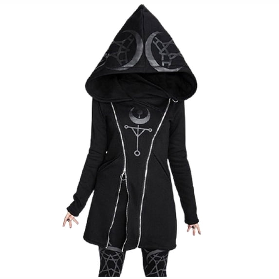 Unisex Gothic Sweatshirt Witchcraft Moon Long Punk Hoodie Oversized Long Sleeve Zip Up Witch Hoodies Cosplay