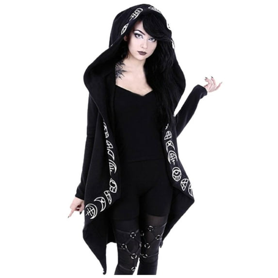 Unisex Gothic Sweatshirt Witchcraft Moon Long Punk Hoodie Oversized Long Sleeve Zip Up Witch Hoodies Cosplay