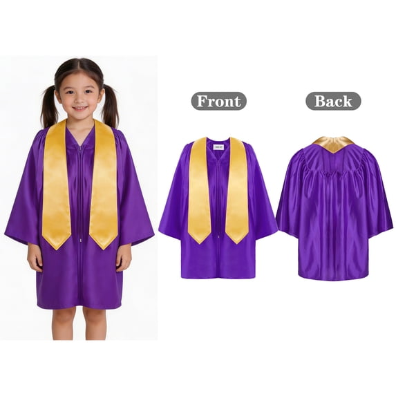 Unisex Grad Gowns Middle School Stole Purple Gown Set for Tween Grad Gift 10-12 Years