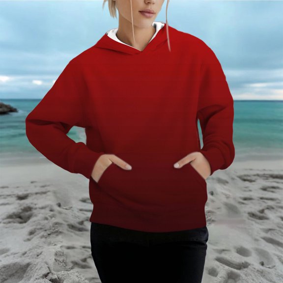 Unisex Gradient Color Hoodie, Men's and Women's Printed Pullover with Comfortable Fit, Casual Long Sleeve Sweatshirt for Streetwear, Daily Wear and Matching Couple Outfits Red L