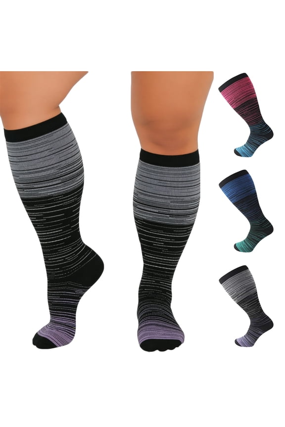 Unisex Gradient Extra Large Nylon Compression Socks, Long Standing Fatigue Relief, High Calf Fitness Running Socks, Washable Support Socks for Nurse Daily | TruHer,Blue 2XL