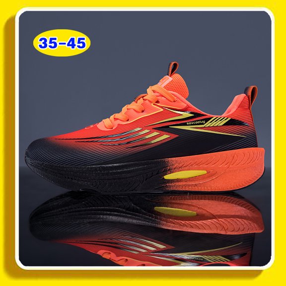 Unisex Gradient Red Black Mesh Running Shoes Ultra Light Shock Absorbing Non Slip Lace Up Athletic Training Sneakers Size 35-45