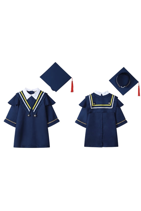 Unisex Graduation Gown Pre k Graduation Gown Cap with Tassel Navy Cap and Gown Outfit Kids Ceremony Party Gift 3-4 Years