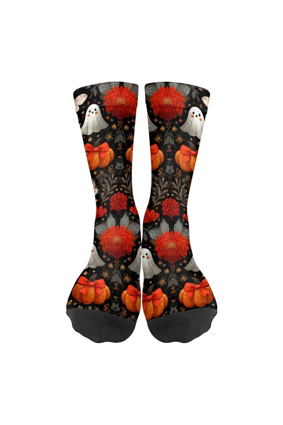 Unisex Graffiti Halloween Print Mid Calf Socks Elastic Ribbed Cuff Socks Comfort Fit 1 Pair