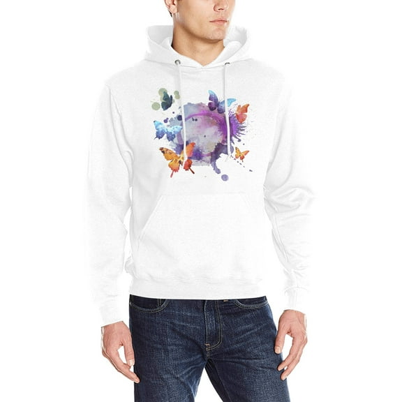Unisex Graphic Hoodie Sweatshirt - Butterfly Splash - White - Long Sleeve