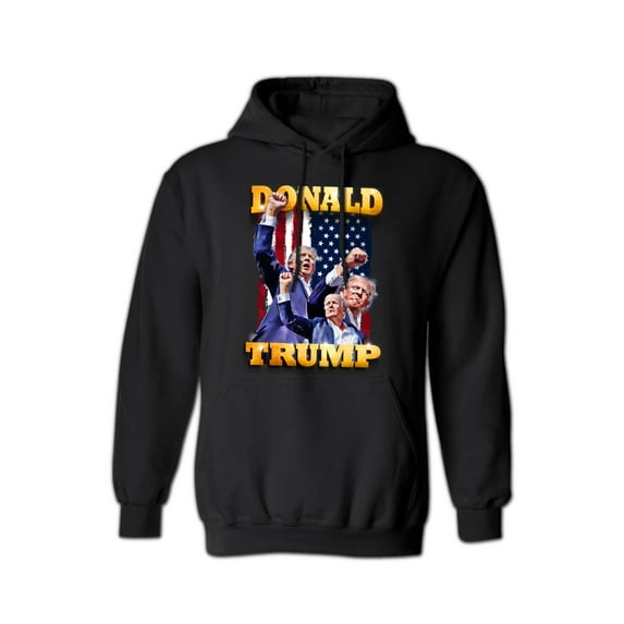 Unisex Graphic Hoodie for Women & Men, American Flag Design, 2024 Election Hooded Sweatshirt, Made in USA - Black