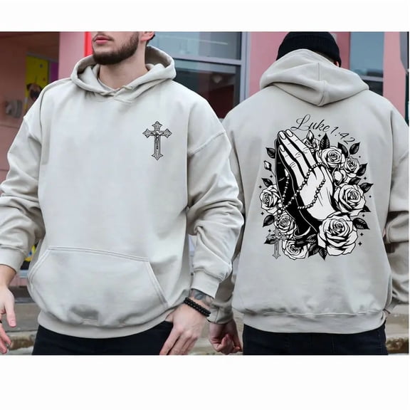 Unisex Graphic Pullover Hoodie, Praying Hands Design, Long Sleeve, Cotton Blend Material