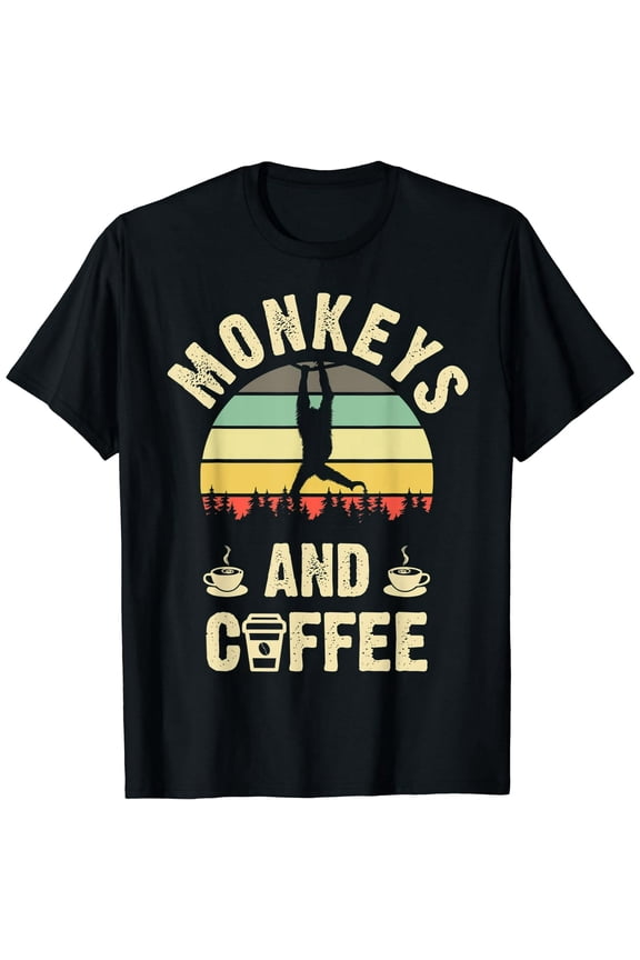 Unisex Graphic T-Shirt Funny Monkey Coffee Design Vintage Style Soft Cotton Sizes S-4XL