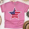 thumbnail image 1 of Unisex Graphic T-Shirt, USA Flag Star Design, Patriotic Red White Blue Tee, Heliconia, Size 2XL, 1 of 6