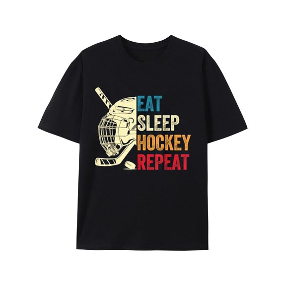 Unisex Graphic T-Shirt, Vintage Hockey Repeat Theme, Soft Cotton Crewneck
