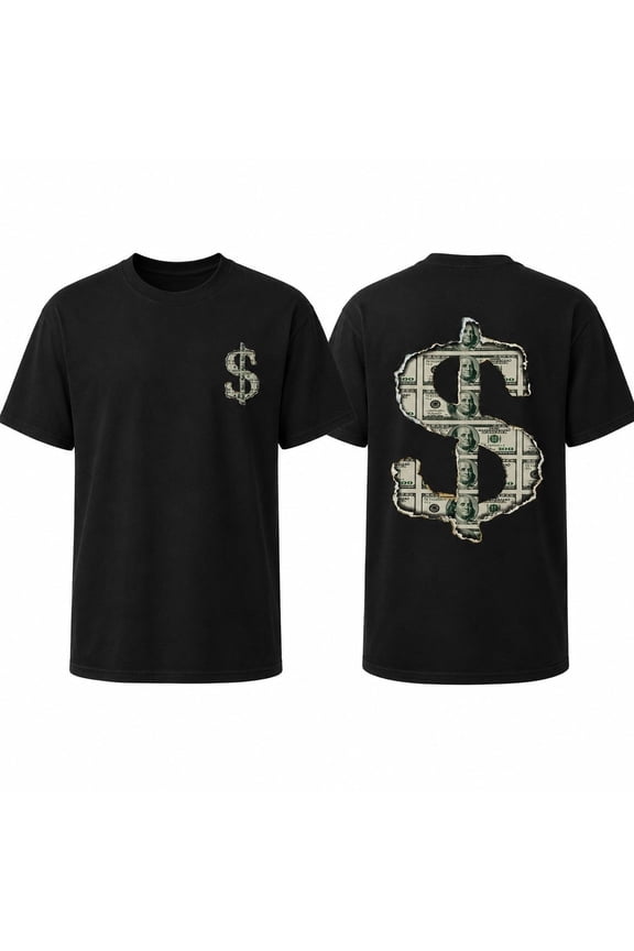 Unisex Graphic T-Shirt with Distressed Money Sign Print, Classic Fit Crew Neck Tee