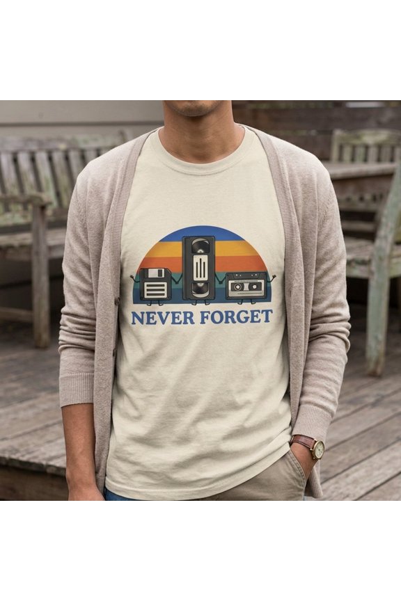 Unisex Graphic Tee Retro Tech Vintage Cassette Tape VHS Floppy Disk Crewneck Short Sleeve T-Shirt