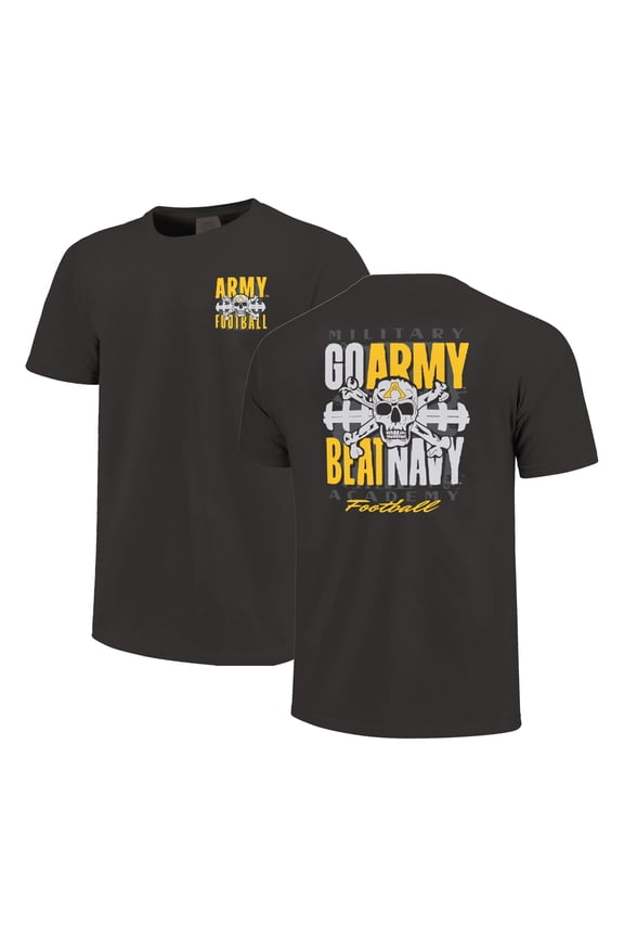 Unisex Graphite Army Black Knights Skull Beat Navy Football T-Shirt