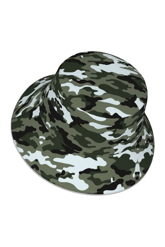 Unisex Gray Camouflage Print Bucket Hat Fisherman Cap Reversible Travel Sunhat With Reflective Stripe