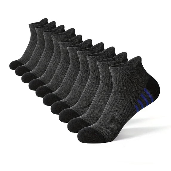 Unisex Gray Cotton Low Cut Ankle Athletic Socks, Cushioned Breathable Striped Small Size 5 Pairs Multipack