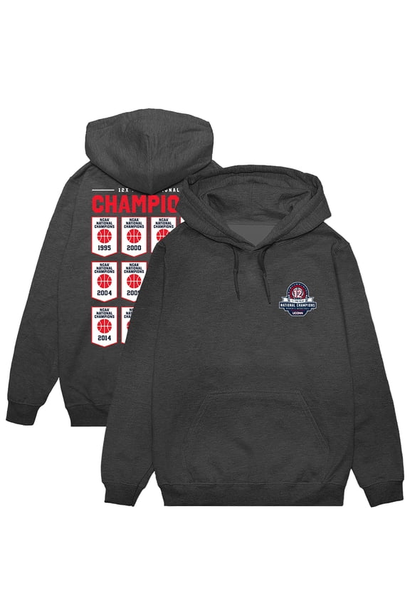 Unisex Gray UConn Huskies 12-Time Women's Basketball Champions Pullover Hoodie